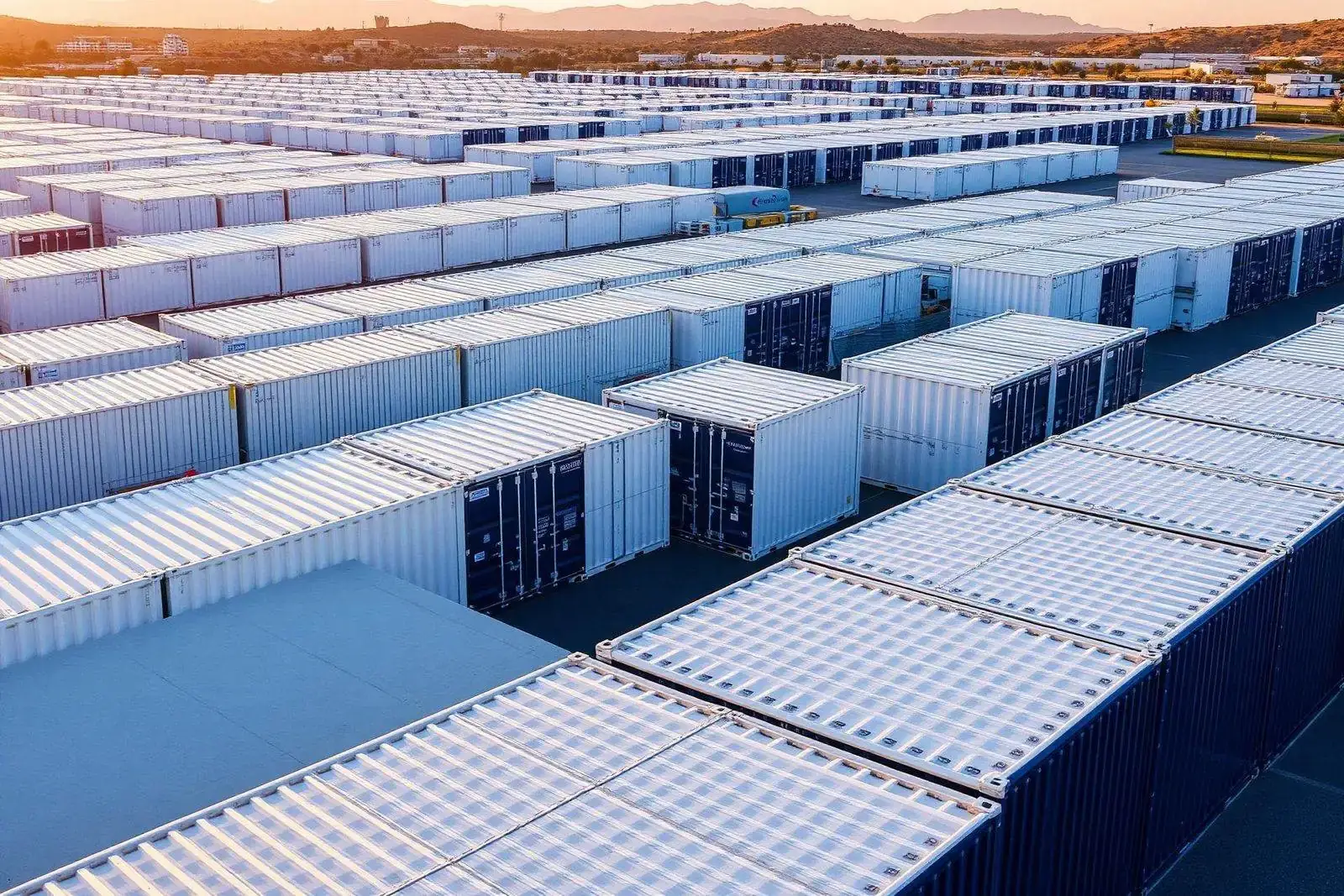 StoreBox.cy — rows of secure private shipping-container self storage units at a gated facility in Paphos, Cyprus